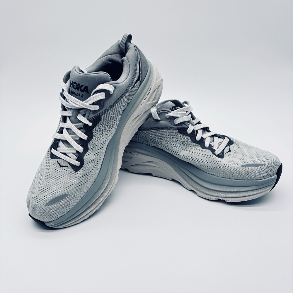 Hoka One One Bondi 8 Sharkskin Mens Size 13D Gray Running Shoes 1123202-SHMS